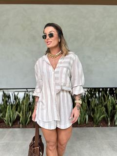 Conjunto Bela Camisa + Shorts Listrado Caqui - Anna Torquato