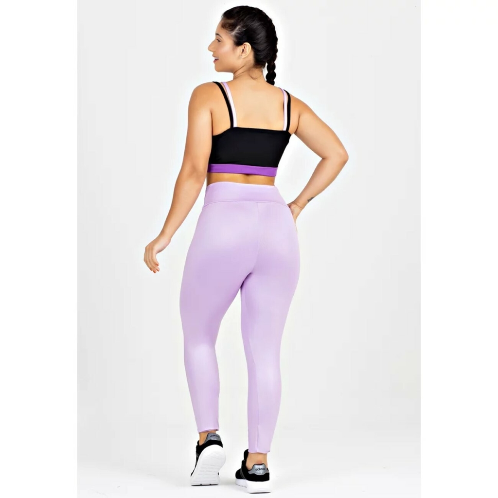 Conjunto Feminino Fitness Cropped Alcinha Cruzada Calça Legging Lilá