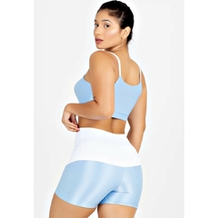 Conjunto Feminino Fitness Cropped Sustentação + Short Legging Azul e