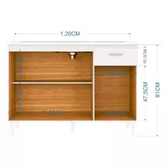 BALCÃO P/PIA 120 CM 3 PORTAS 1 GAVETA 434.98 CASTANHO OFF WHITE – POQUEMA na internet