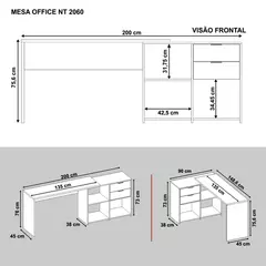 MESA DE ESCRITÓRIO EM L 2 GAVETAS 3 NICHOS OFFICE NT 2060 NOTÁVEL MÓVEIS - Hamil móveis