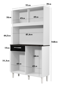 ARMÁRIO COZINHA COMPACTA GRAZI 4 PORTAS 1 GAVETA 884.32 BRANCO/PRETO - POQUEMA - comprar online