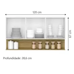 Armário Aéreo de Cozinha 3 Portas com Nicho 1,20m Freijó / Branco Line Kits Paraná - comprar online