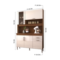 ARMÁRIO DE COZINHA LUCIA 120CM 5 PORTAS 1 GAVETA NOCE/OFF WHITE INDÉKES - Hamil móveis