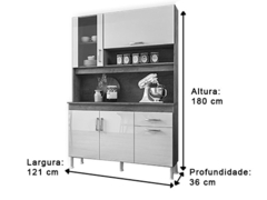 ARMÁRIO DE COZINHA LUCIA 120CM 5 PORTAS 1 GAVETA NOCE/OFF WHITE INDÉKES - loja online