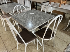 MESA C/4 CADEIRAS 70x70 CONJUNTO VERA CADEIRA BEGÔNIA PRATA / PRATA ASSENTO: CAFÉ na internet