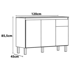 BALCÃO COZINHA DAMA 3 PORTAS E 1 GAVETA AMENDOLA/BRANCO - Hamil móveis