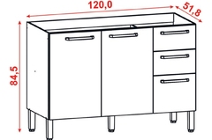 BALCÃO 1200 DE PIA 3P 2G MAD VERSALHES #REF: 8976 #FREIJO #SUPREMO - Hamil móveis