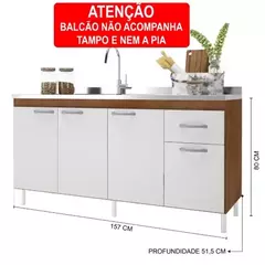 BALCÃO GABINETE P/ PIA 160CM SEM PIA INDÉKES FIDELITÁ COM 4 PORTAS 1 GAVETA NOCE/OFF-WHITE - comprar online