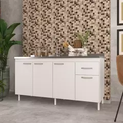 BALCÃO GABINETE P/ PIA 160CM SEM PIA INDÉKES FIDELITÁ COM 4 PORTAS 1 GAVETA BRANCO/BRANCO - Hamil móveis