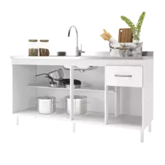 BALCÃO GABINETE P/ PIA 160CM SEM PIA INDÉKES FIDELITÁ COM 4 PORTAS 1 GAVETA BRANCO/BRANCO - comprar online