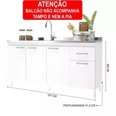 BALCÃO GABINETE P/ PIA 160CM SEM PIA INDÉKES FIDELITÁ COM 4 PORTAS 1 GAVETA BRANCO/BRANCO na internet