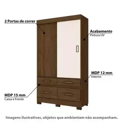 Imagem do GUARDA-ROUPA 2 PORTAS DESLIZANTES 4 GAVETAS – HP/OFFWHITE HENN