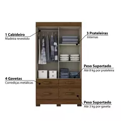 GUARDA-ROUPA 2 PORTAS DESLIZANTES 4 GAVETAS – HP/OFFWHITE HENN - loja online