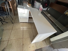 MESA DE ESCRITÓRIO ESCRIVANINHA EM L NOTAVEL N° 2060 REF 127 COM TAMPO GIRATÓRIO E 2 GAVETAS BRANCO NEW/BRANCO - Hamil móveis