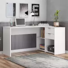 MESA DE ESCRITÓRIO ESCRIVANINHA EM L NOTAVEL N° 2060 REF 127 COM TAMPO GIRATÓRIO E 2 GAVETAS BRANCO NEW/BRANCO