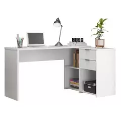 MESA DE ESCRITÓRIO ESCRIVANINHA EM L NOTAVEL N° 2060 REF 127 COM TAMPO GIRATÓRIO E 2 GAVETAS BRANCO NEW/BRANCO - loja online