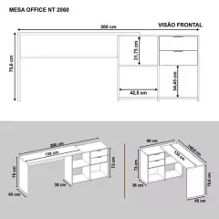 MESA DE ESCRITÓRIO ESCRIVANINHA EM L NOTAVEL N° 2060 REF 127 COM TAMPO GIRATÓRIO E 2 GAVETAS BRANCO NEW/BRANCO - Hamil móveis