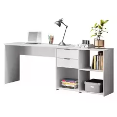 MESA DE ESCRITÓRIO ESCRIVANINHA EM L NOTAVEL N° 2060 REF 127 COM TAMPO GIRATÓRIO E 2 GAVETAS BRANCO NEW/BRANCO na internet