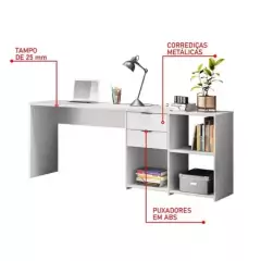 MESA DE ESCRITÓRIO ESCRIVANINHA EM L NOTAVEL N° 2060 REF 127 COM TAMPO GIRATÓRIO E 2 GAVETAS BRANCO NEW/BRANCO