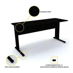 MESA P/ ESCRITÓRIO 152x61 PANDIN MAXXI - PRETO - Hamil móveis