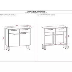 BALCÃO 2 PORTAS 2 GAVETAS COM TAMPO NALA KITS PARANÁ REF: 8976 COR: FREIJO SUPREMO - loja online