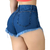 Short Jeans Feminino Azul Escuro Curto Barra Desfiada