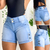 Bermuda Jeans Feminino Cintura Alta Meia Coxa Detalhe em Ilhós com Lycra Pedalete Jeans Bermuda Feminina modelo Ciclista - loja online