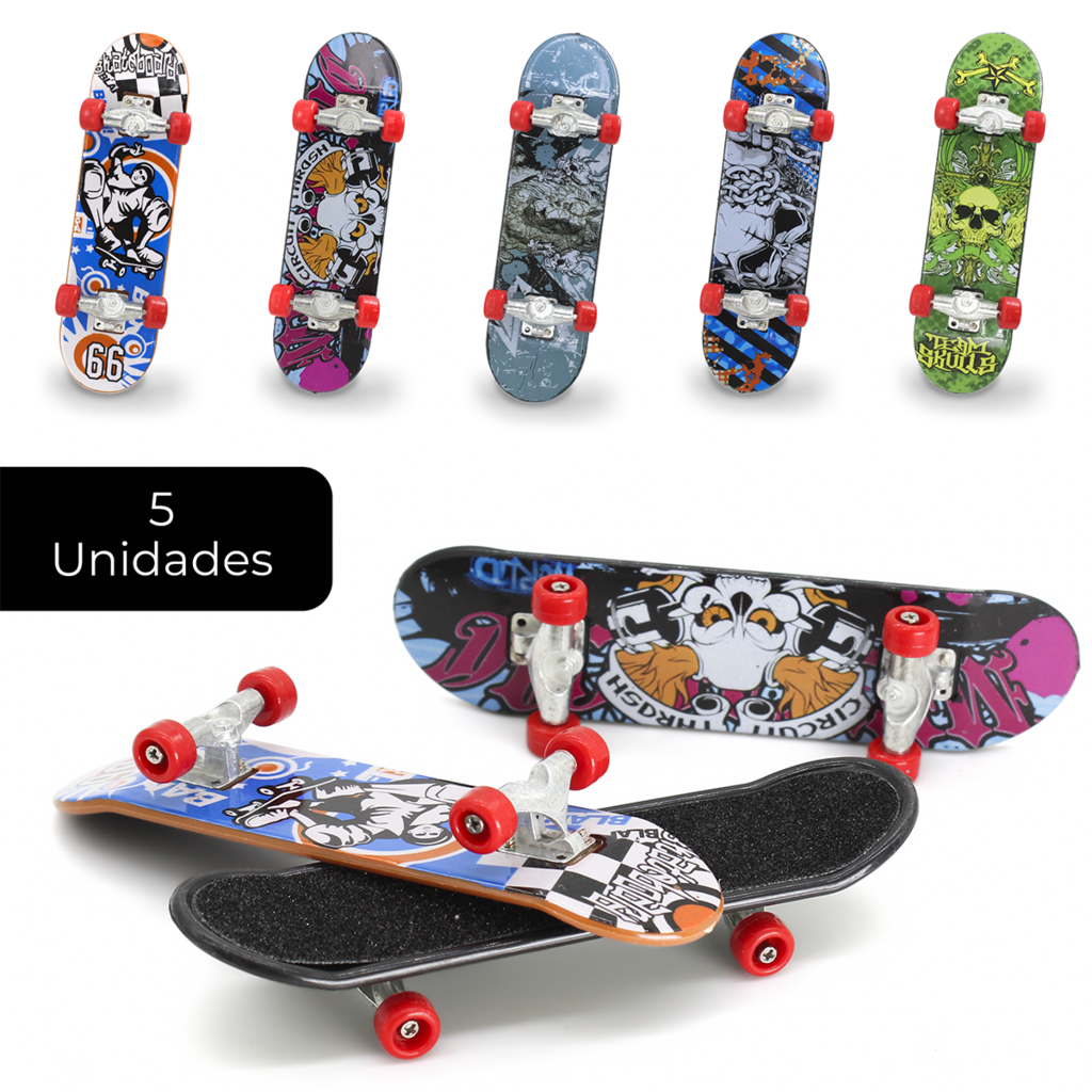 Kit 5 Skate Dedo Profissional C/ Lixa Rolamento Fingerboard