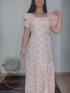 Vestido Longo Tricoline Estampa Floral Laranja ( Tam Unico 36 Ao