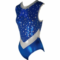 Leotardo Gimnasia niña Modelo 17240-9 - Rey con Estrellas con cortes en pico y cuello en plata - buy online