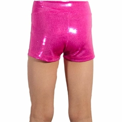 Short deportivo para niña en tela glitter, con Corte en V y largo 1.5 en internet