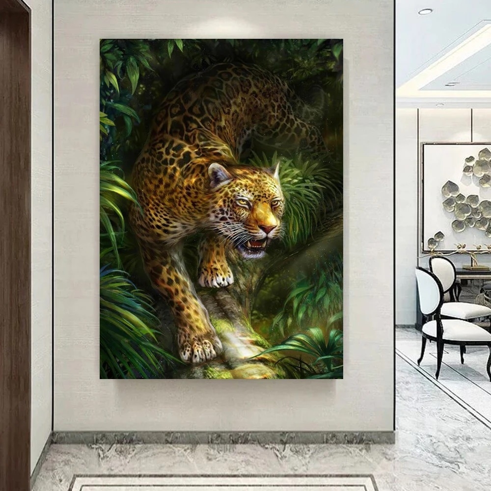 Quadro 3D Onça Pintada Preto e Branco