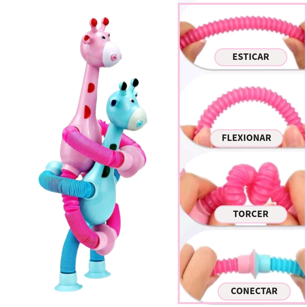 Kit com 4 Girafas Estica e Gruda com LED Brinquedo Sensorial Educativo