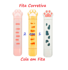 Fita Corretiva e Cola em Fita Gatinho 2 em 1