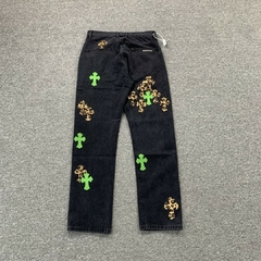 Chrome Hearts green & leopard cross patch jeans men's - comprar online