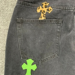 Chrome Hearts green & leopard cross patch jeans men's - loja online