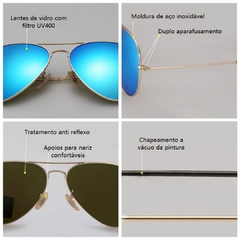 Óculos De Sol Rosybee Modelo Aviador Clássico Com Proteção UV400 E Antirreflexo