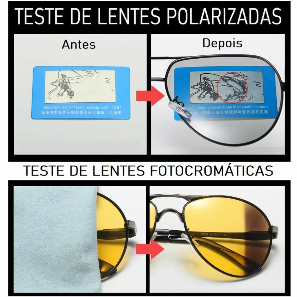 Óculos de Sol Rosybee Fotocromático com Lentes Polarizadas Antirreflexo e  Proteção UV400 Fashion
