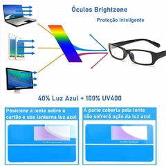 Óculos Brightzone Clássico Estreito Anti Luz Azul Com Proteção UV Para Leitura E Uso Em Telas Digitais na internet