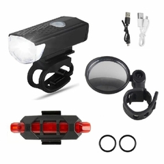 Kit Ciclismo Esportivo Com Farol Pisca Alerta Ambos Recarregáveis E Retrovisor Articulado