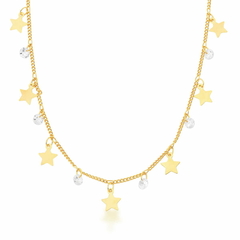 CHOKER E PINGENTE ESTRELAS LISAS E PONTOS DE LUZ BANHADA A OURO - comprar online