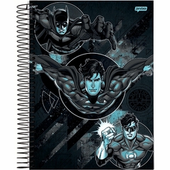 Caderno Espiral Universitário Capa Dura 10 Matérias 160 Folhas Liga Da Justiça Dark- Jandaia - 1 Unidade