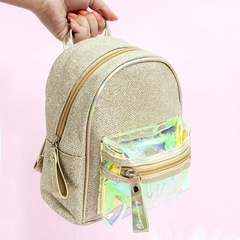 Bolsa Mochila Feminina Com Glitter E Laterais Holográficas Convoy - prata - comprar online