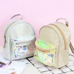 Bolsa Mochila Feminina Com Glitter E Laterais Holográficas Convoy - prata