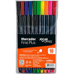 ESTOJO COM 10 CORES -MARCADOR FINE PLUS JOCAR OFFICE