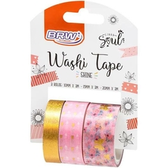 Fita adesiva washi tape - shine rosa - 10/15/20x3m - blister c/ 3un