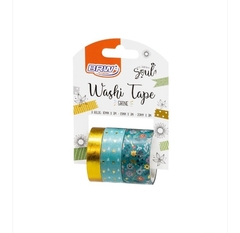 Fita adesiva washi tape - shine verde - 10/15/20x3m - blister c/ 3un