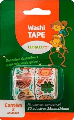 Washi Tape Adesivos Sortidos 2 Rolos C/80 Adesivos Cada Leo E Leo