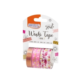 Fita adesiva washi tape - shine flamingo - 10/15/20x3m - blister c/ 3un